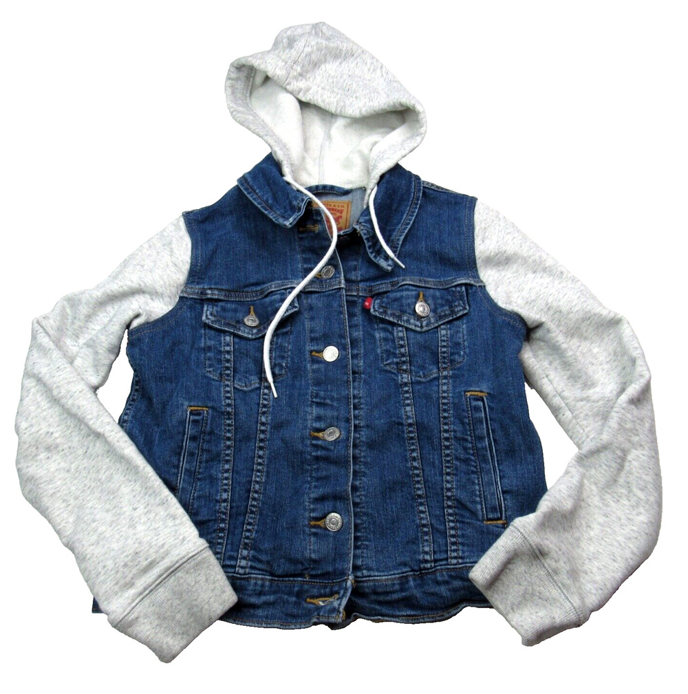 Levis Girls Jean Hybrid Trucker Jacket Size Small Hooded Denim Blue Youth